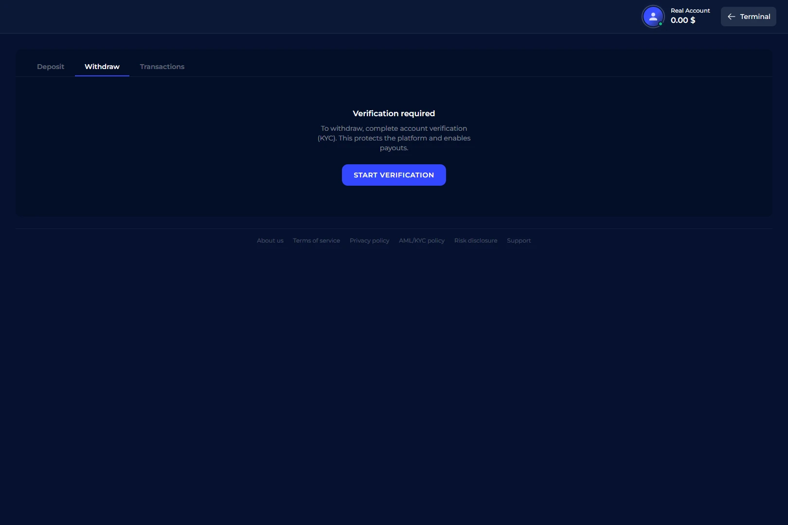 ComforTrade withdrawal — повідомлення про необхідність KYC